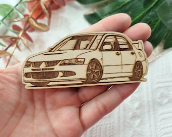 JDM Rally-legende Lancer Evolution Wood-koelkastmagneet klassieke Japanse sportwagen