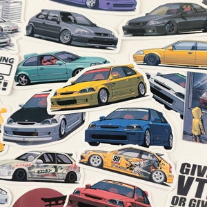 26pc Classic Japanese Honda Civic Ek9 SIR VTI Ek4 Vinyl Stickers and Option of Wood Fridge Magnet JDM Legend Sports Cars