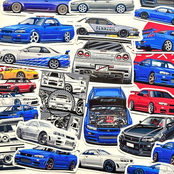 29pc Classic Japanese Supercar Skyline GTR34 BNR34 Vinyl Decal Stickers JDM Legend Sports Cars