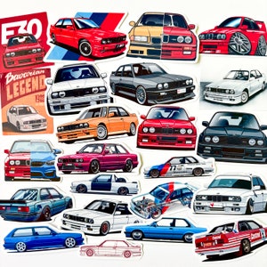 23pc Vinyl stickers for E30 M3 E30 3 Series with Option Wood Fridge Magnet German Legend Sports Car Icon