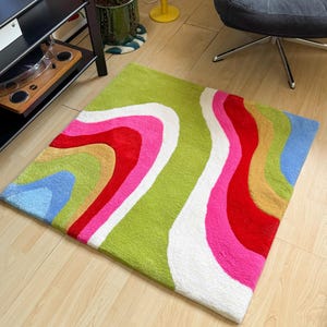 Colorful Square Tufted Rug / Handmade Tuft Rug, Custom Rug, Housewarming Gift, Funny Tuft Rug