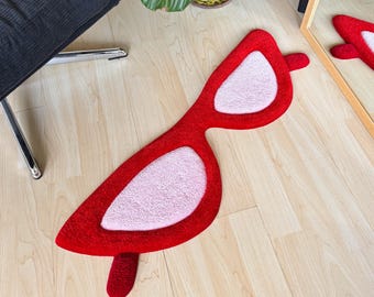 Cat Eye Glasses Tufted Rug / Handmade Rug, Fluffy Funny Rug