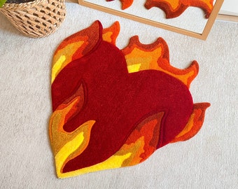 Flaming Heart Tufted Rug | Custom Rug, Handmade Rug, Fluffy & Soft, Housewarming Gifts, Handmade Gift