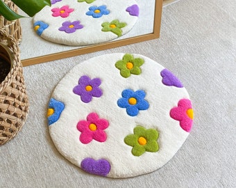 Tuft Rug Flower / Hand Tufted Rug, Custom Rug, Soft and Aesthetic, Handmade Gift, Flower Rug