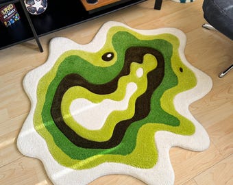 Green Moss Full Version Tufted Rug / Hand Tufted Rug, Fluffy Custom Rug, Handmade Rug
