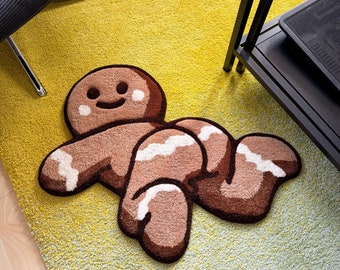 Naughty Gingerbread Tufted Rug / %100 Handmade Tufted Rug, Christmas Rug