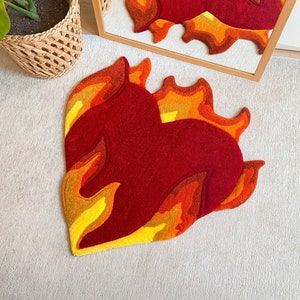 Flaming Heart Tufted Rug | Custom Rug, Handmade Rug, Fluffy & Soft, Housewarming Gifts, Handmade Gift
