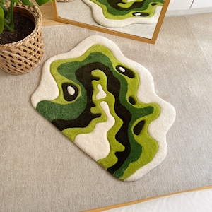 Alfombra con mechones de musgo verde / alfombra personalizada, esponjosa y suave, alfombra hecha a mano, regalos de bienvenida, regalo hecho a mano imagen 2