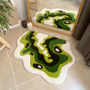 Alfombra con mechones de musgo verde / alfombra personalizada, esponjosa y suave, alfombra hecha a mano, regalos de bienvenida, regalo hecho a mano imagen 8