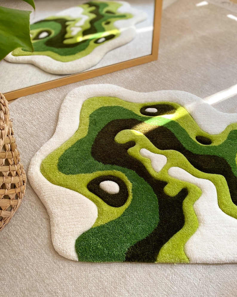 Alfombra con mechones de musgo verde / alfombra personalizada, esponjosa y suave, alfombra hecha a mano, regalos de bienvenida, regalo hecho a mano imagen 4