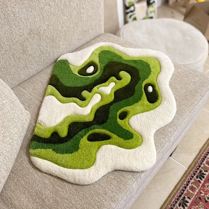 Alfombra con mechones de musgo verde / alfombra personalizada, esponjosa y suave, alfombra hecha a mano, regalos de bienvenida, regalo hecho a mano imagen 6