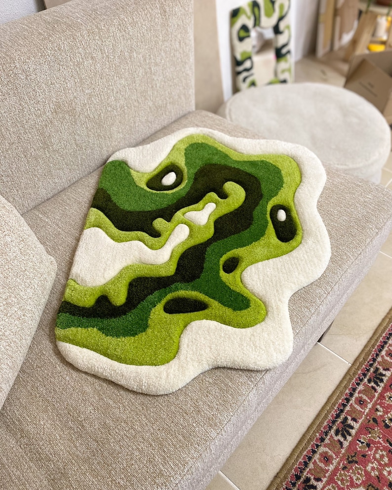 Green Moss Tufted Rug / Custom Rug, Fluffy & Soft, Handmade Rug, Housewarming Gifts, Handmade Gift imagen 6