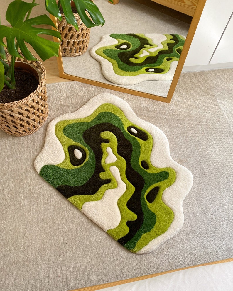 Green Moss Tufted Rug / Custom Rug, Fluffy & Soft, Handmade Rug, Housewarming Gifts, Handmade Gift imagen 2