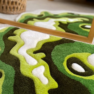 Green Moss Tufted Rug / Custom Rug, Fluffy & Soft, Handmade Rug, Housewarming Gifts, Handmade Gift imagen 3