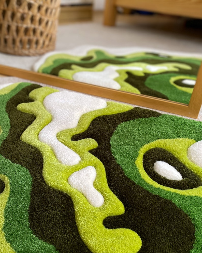 Green Moss Tufted Rug / Custom Rug, Fluffy & Soft, Handmade Rug, Housewarming Gifts, Handmade Gift imagen 3