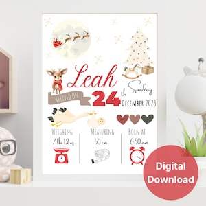 Christmas Custom Birth Announcement Printable Nursery, Personalized Birth Stats Sign, Maternity Gift With Birth Details, Christmas Nursery