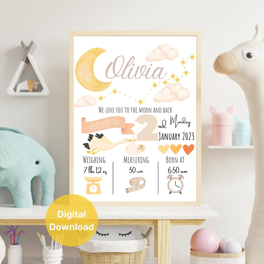 Custom Birth Announcement Printable Nursery Wall Art, Personalized ...
