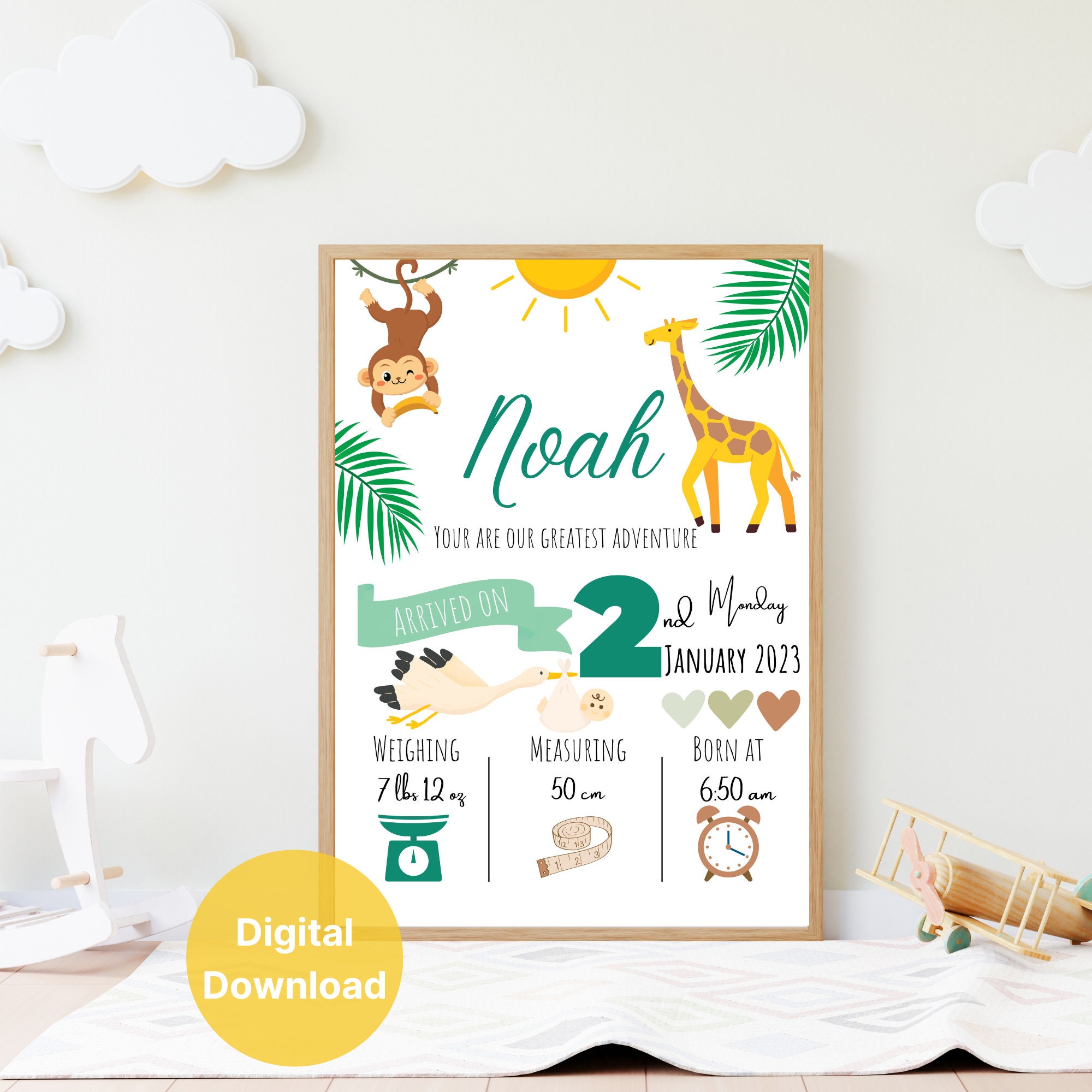 Custom Birth Announcement Printable Nursery Wall Art, Personalized ...