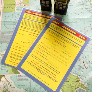 Mayday & Pan-Pan Emergency Radio Call Procedure Cockpit Cards for Sailing Yachts and Motor Vessels - A4