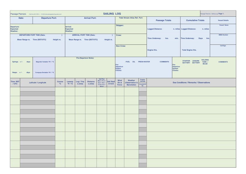 Sailing/cruising Log Book in .PDF Format Download Our Colour Files and
