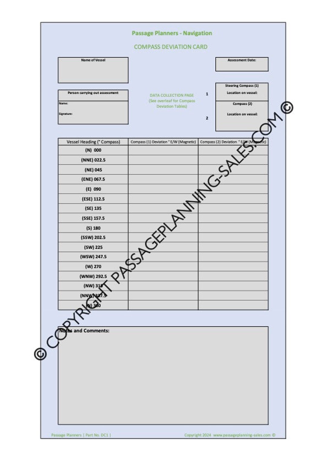 Passage Planners Yacht Compass Deviation Chart - Etsy