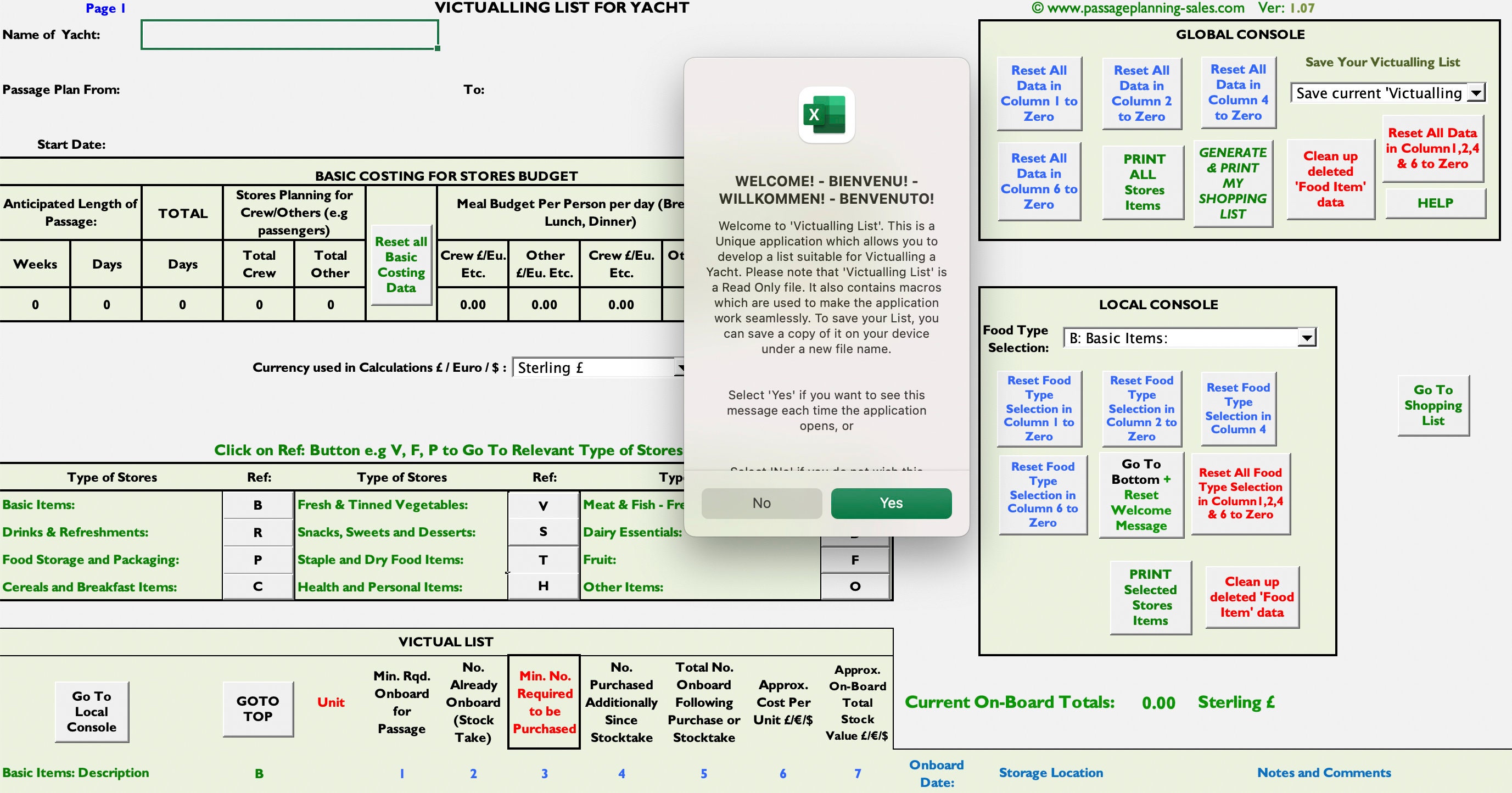 Yacht Provisioning List - Excel Application - A Victualing List for ...