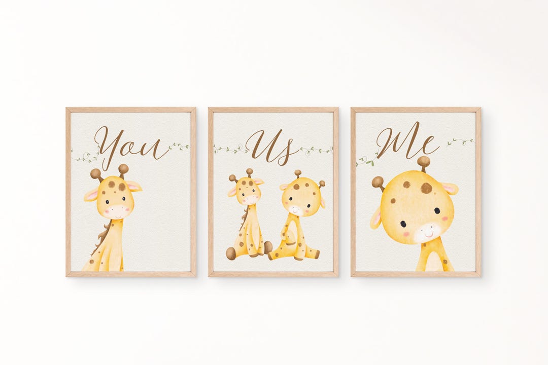 Watercolor Giraffe Family Prints, Nursery Wall Art Trio (digital ...