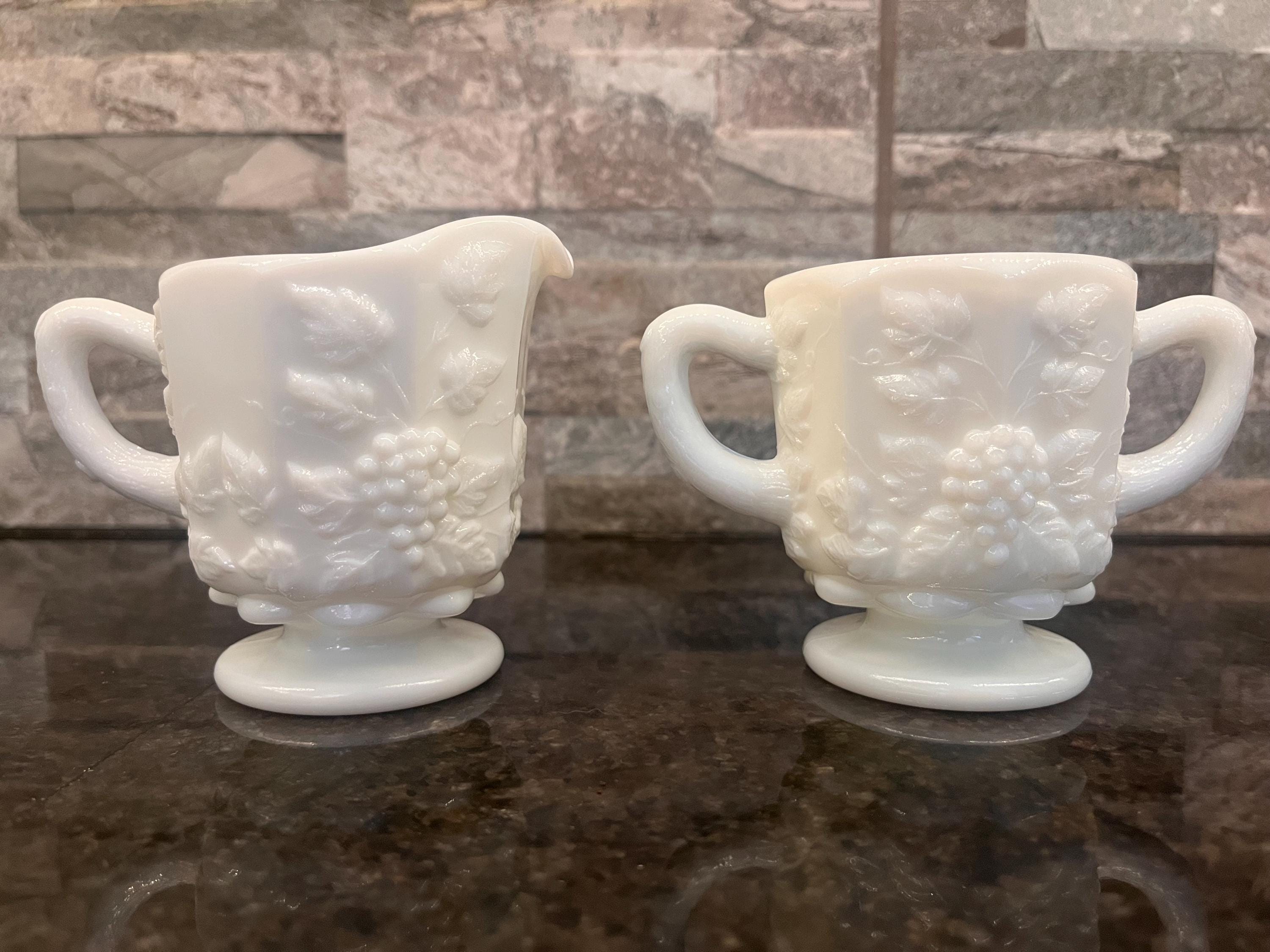 UV Reactive Milk Glass Creamer & Sugar Set: Westmoreland Paneled