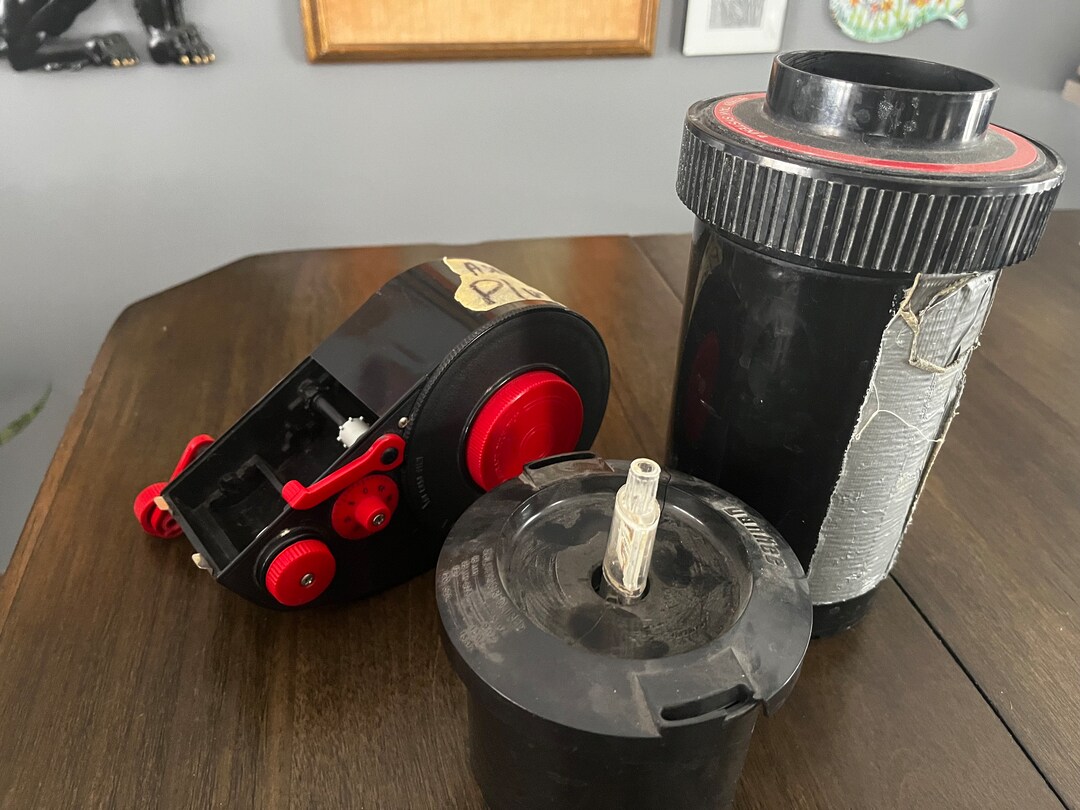 Vintage Darkroom Equipment, Set of 3, Developing Film, Tank, Film