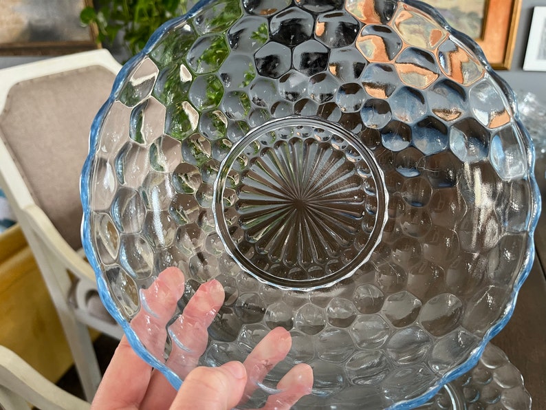 Sapphire Blue Bubble Glass Platter and Large Bowl, Lovely Light Blue