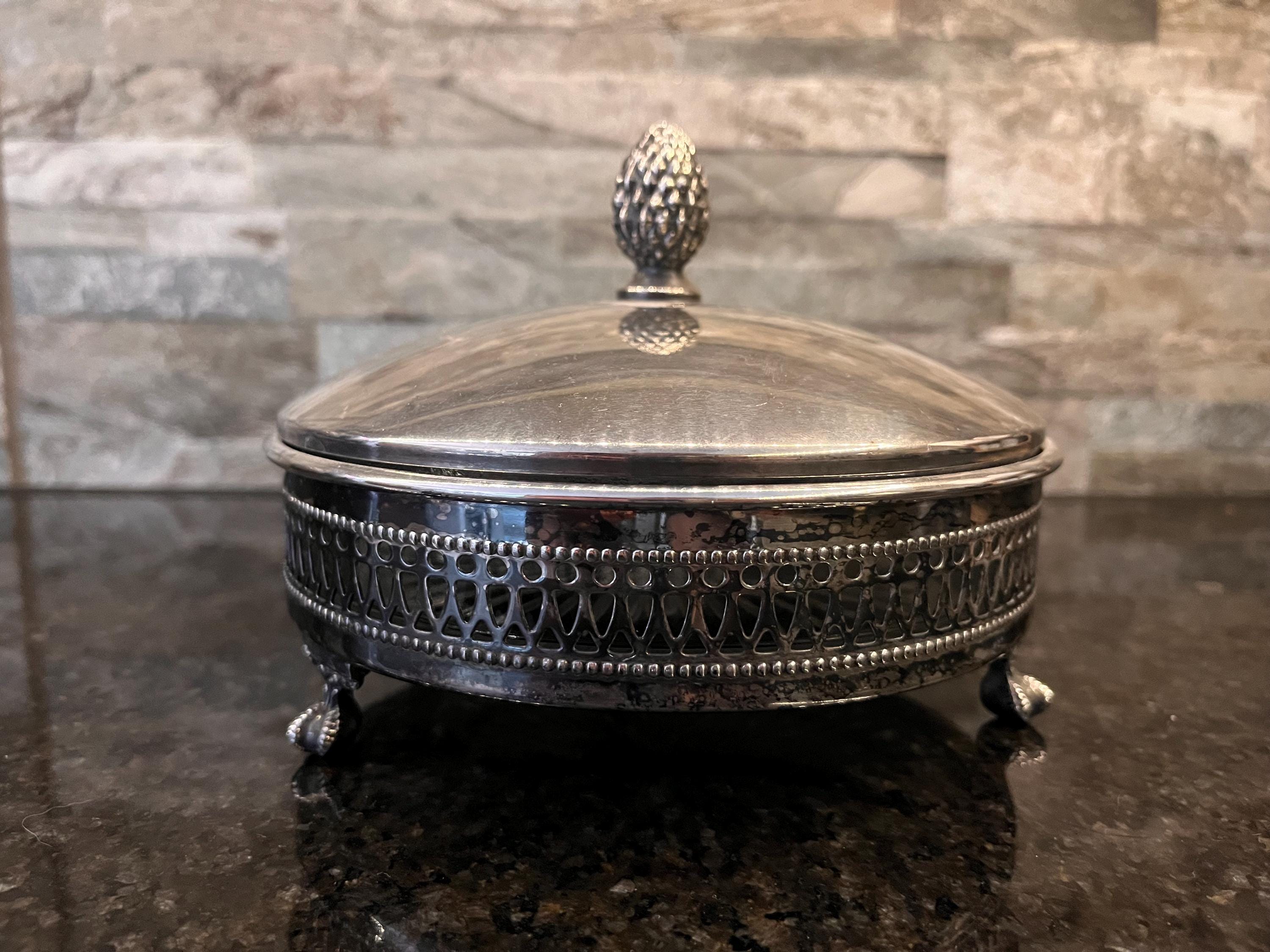 【Sheffield Silver Co.】 ワイントレー 35cm Vintage Sheffield Silver Company Lidded Silver Plate and Glass