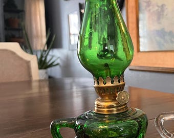 8 inch Vintage Green Miniature Oil Lamp – Emerald Green