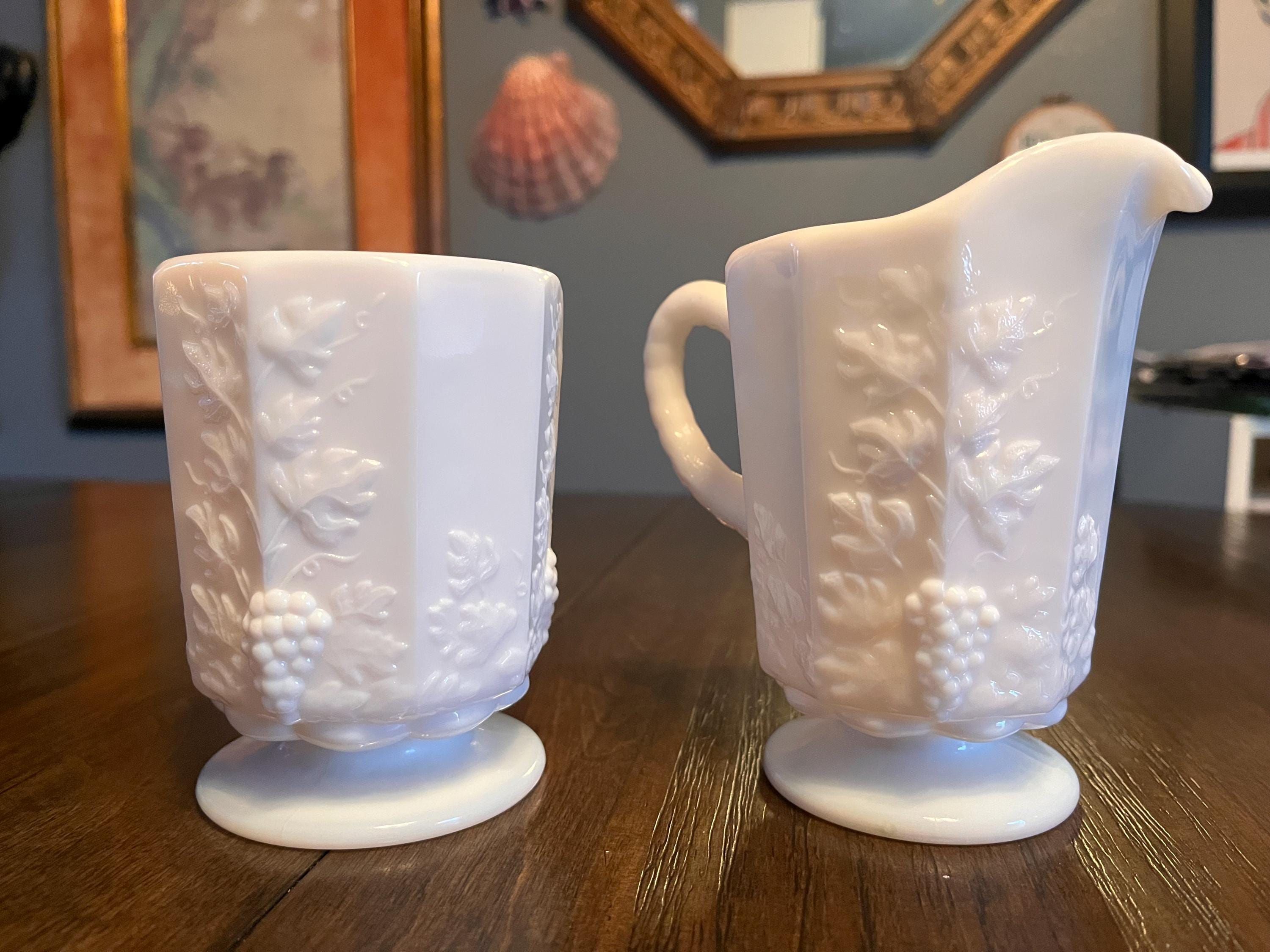 Vintage Westmoreland Milk Glass Sugar and Creamer Set, Paneled