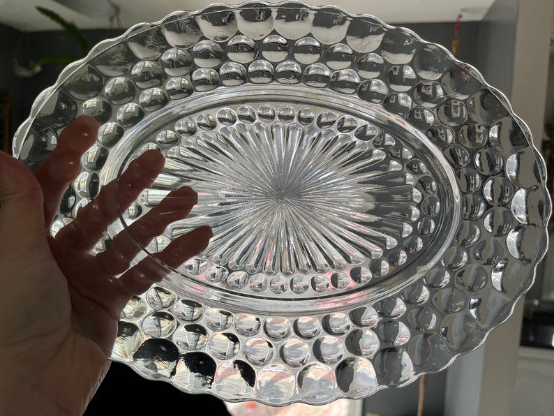 Sapphire Blue Bubble Glass Platter and Large Bowl, Lovely Light Blue