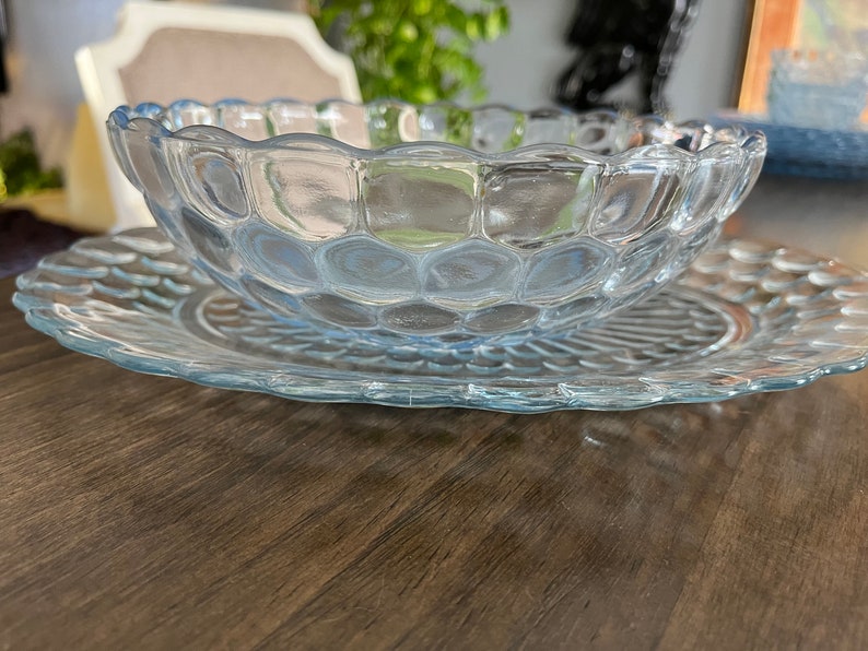 Sapphire Blue Bubble Glass Platter and Large Bowl, Lovely Light Blue