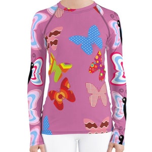 Women&#39;s Colorful Butterfly All-Over Print Rash Guard BJJ MMA Martial arts - Women&#39;s Rash Guard