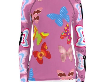 Women's Colorful Butterfly All-Over Print Rash Guard BJJ MMA Martial arts - Women's Rash Guard