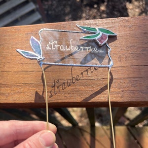 Personalized Stained Glass Plant or Garden Stakes, Made to Order, Vegetable and Fruit Markers, 4" wide by 8" long with rods.