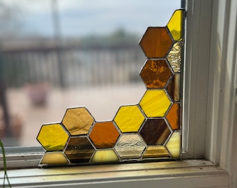 Honeycomb Corner Window Stained Glass