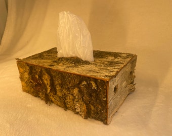 Birch bark tissue box cover