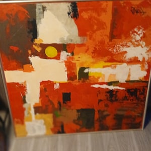 Large Vintage Lee Reynolds Vanguard Bold Red Brutalist Mid Century Modern Abstract Oil Painting Framed