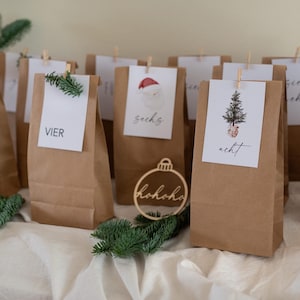 Advent calendar with 24 kraft paper bags and high-quality cards including clips | DIY Christmas calendar for filling yourself