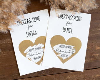 Personalized scratch card for pregnancy announcement Godmother Godfather ask Will you be my godmother Gold scratch card