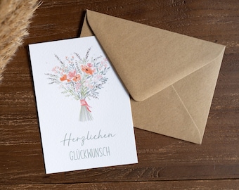 Geburtstagskarte Herzlichen Glückwunsch Blumenstrauß Motiv | Strukturiertes Papier Größe A6 | Geburtstagsgeschenk Geschenk Postkarte Karte