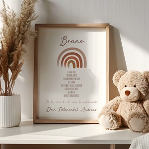 Patenbrief für Patentante Patenonkel | Poster Geschenk zur Taufe | personalisiert Regenbogen Taufgeschenk Patenkind Geschenk Geburt
