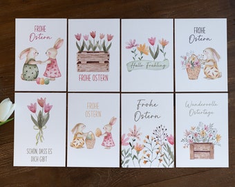 Lot de 8 cartes de Pâques avec enveloppes aquarelle Pâques divers motifs Pâques Lapin de Pâques Oeufs de Pâques papier carte de vœux de printemps