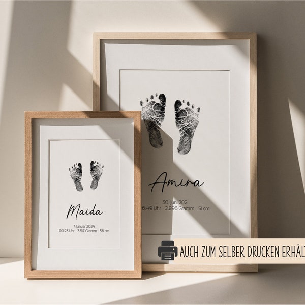 Personalisierbares Namensposter inkl. Fußabdruck-Set Handabdruck Geburtsposter Geschenk Geburt Geburtstag Taufe Kommunion Babyparty Paten