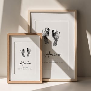 Personalisierbares Namensposter inkl. Fußabdruck-Set Handabdruck Geburtsposter Geschenk Geburt Geburtstag Taufe Kommunion Babyparty Paten