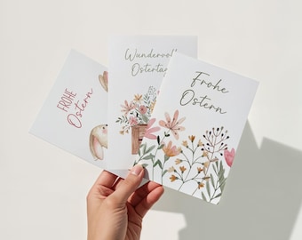 Osterkarten 8er Set mit Umschlägen verschiedene Motive Aquarell Ostern Osterfest Osterhase Ostereier Papier Frühling Grußkarte Geschenk