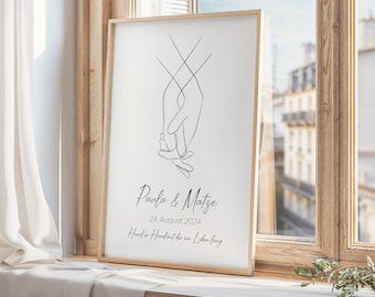 Wedding gift bride and groom personalized poster with name date | Hand in hand wedding date anniversary gift for wedding wedding anniversary